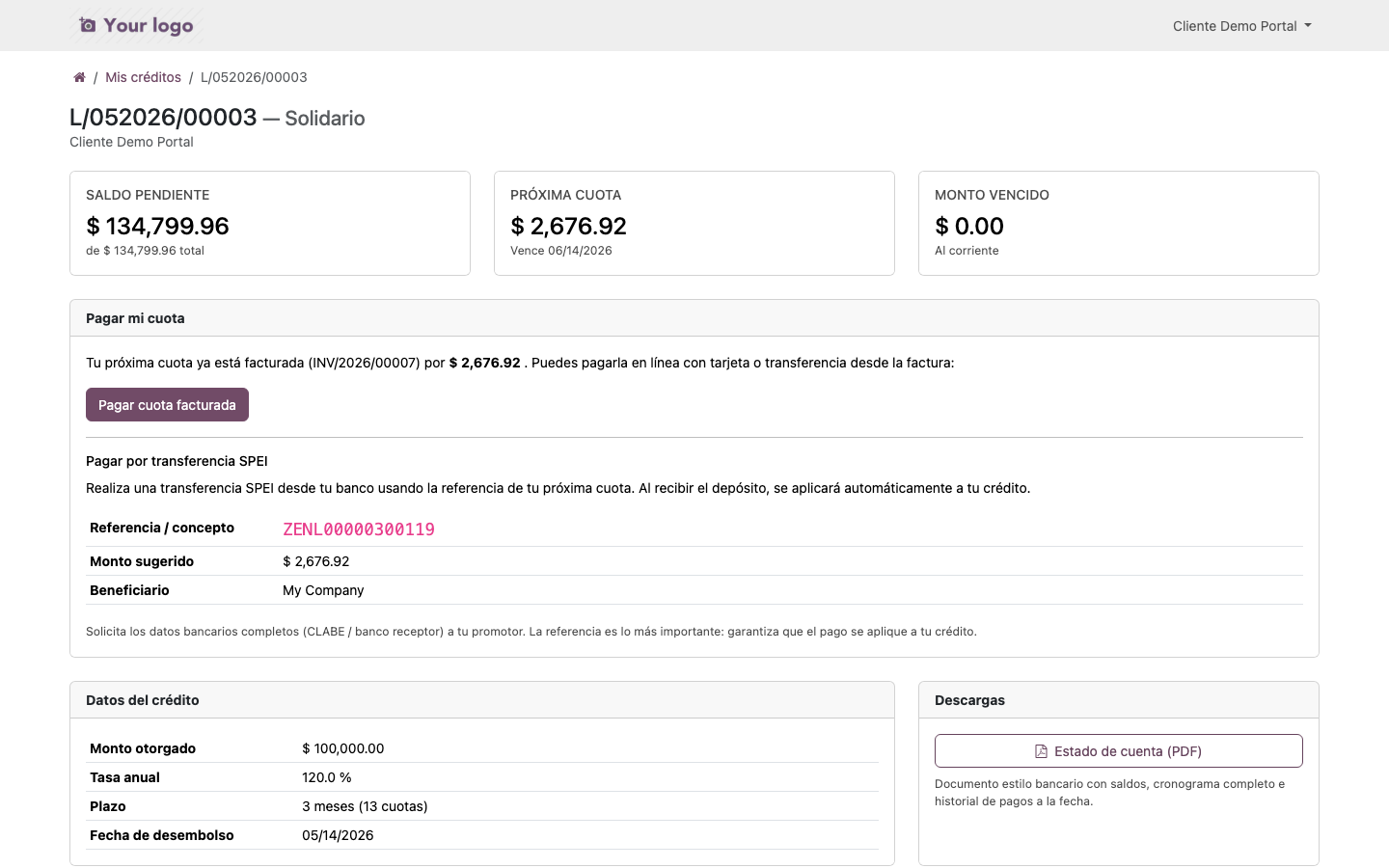 Portal del cliente — detalle de crédito